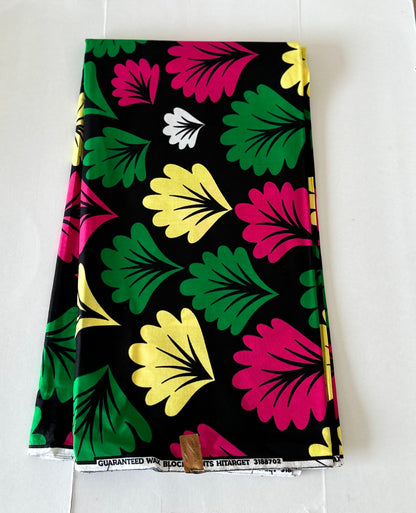 African Print Fabric, Ankara - Pink, Green, Yellow Fabric