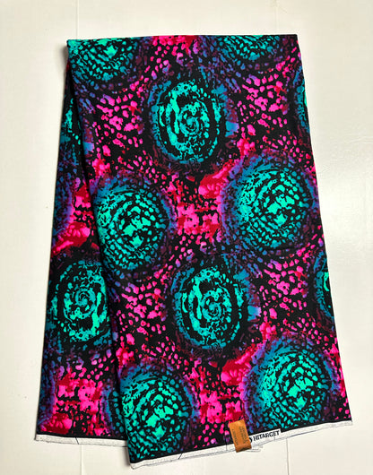 African Print Fabric, Ankara - Pink, Turquoise Fabric