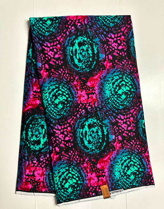 African Print Fabric, Ankara - Pink, Turquoise Fabric