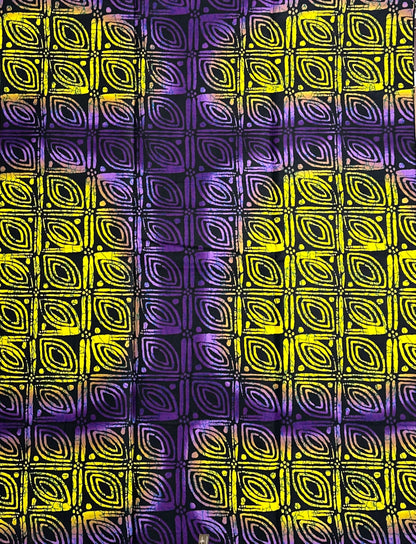 African Print Fabric, Ankara - Yellow, Purple Fabric