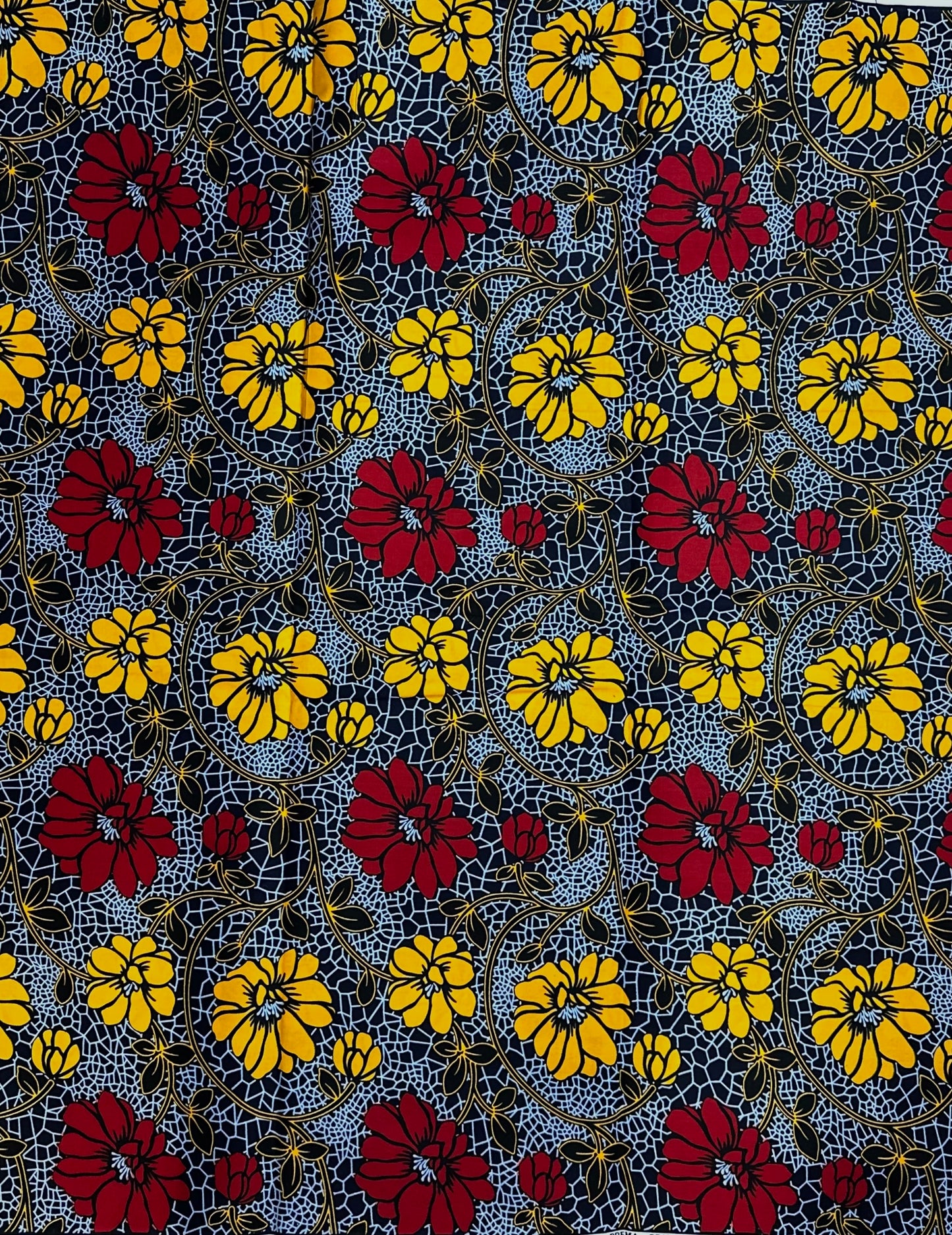 African Print Fabric, Ankara - Blue, Red, Yellow Fabric