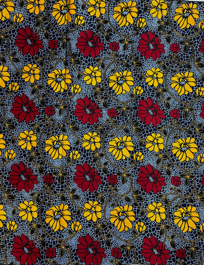 African Print Fabric, Ankara - Blue, Red, Yellow Fabric
