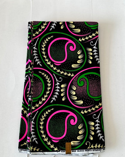 African Print Fabric, Ankara - Green, Pink Fabric