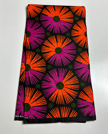 African Print Fabric, Ankara - Pink, Orange Fabric