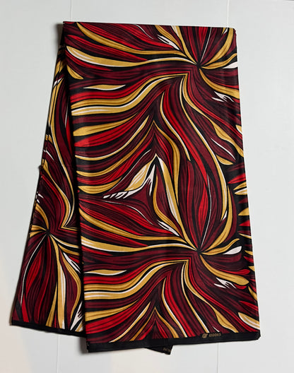 African Print Fabric, Ankara - Red, Beige Fabric
