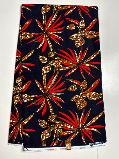African Print Fabric, Ankara - Blue, Red, Brown Fabric