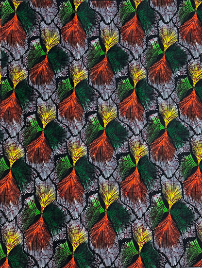 African Print Fabric, Ankara - Grey, Yellow, Green Fabric