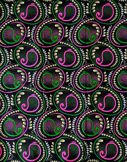 African Print Fabric, Ankara - Green, Pink Fabric