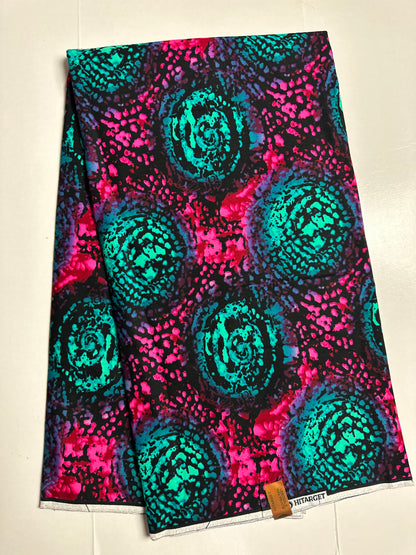 African Print Fabric, Ankara - Pink, Turquoise Fabric