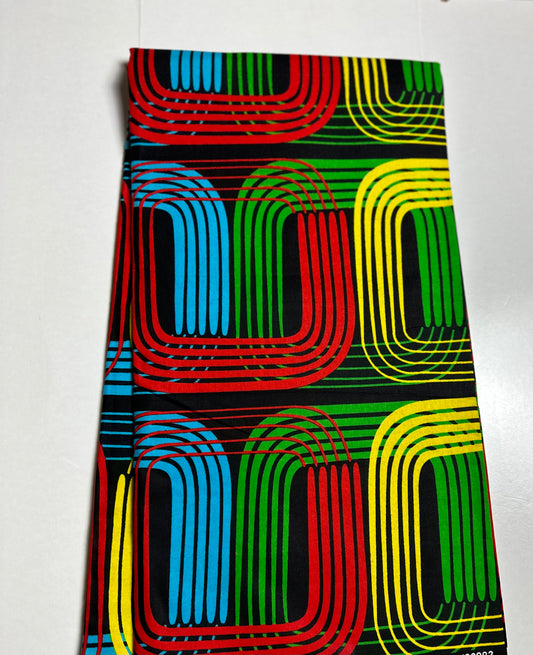 African Print Fabric, Ankara - Blue, Green, Red, Yellow Fabric