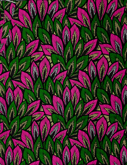 African Print Fabric, Ankara -Pink, Green Fabric