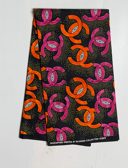 African Print Fabric, Ankara - Orange, Pink Fabric
