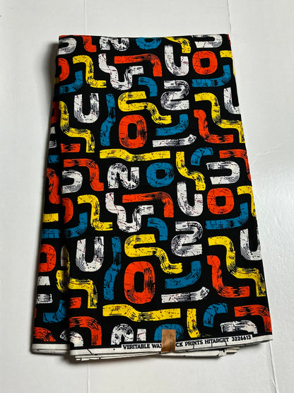 African Print Fabric, Ankara - Orange, Yellow, Blue Fabric