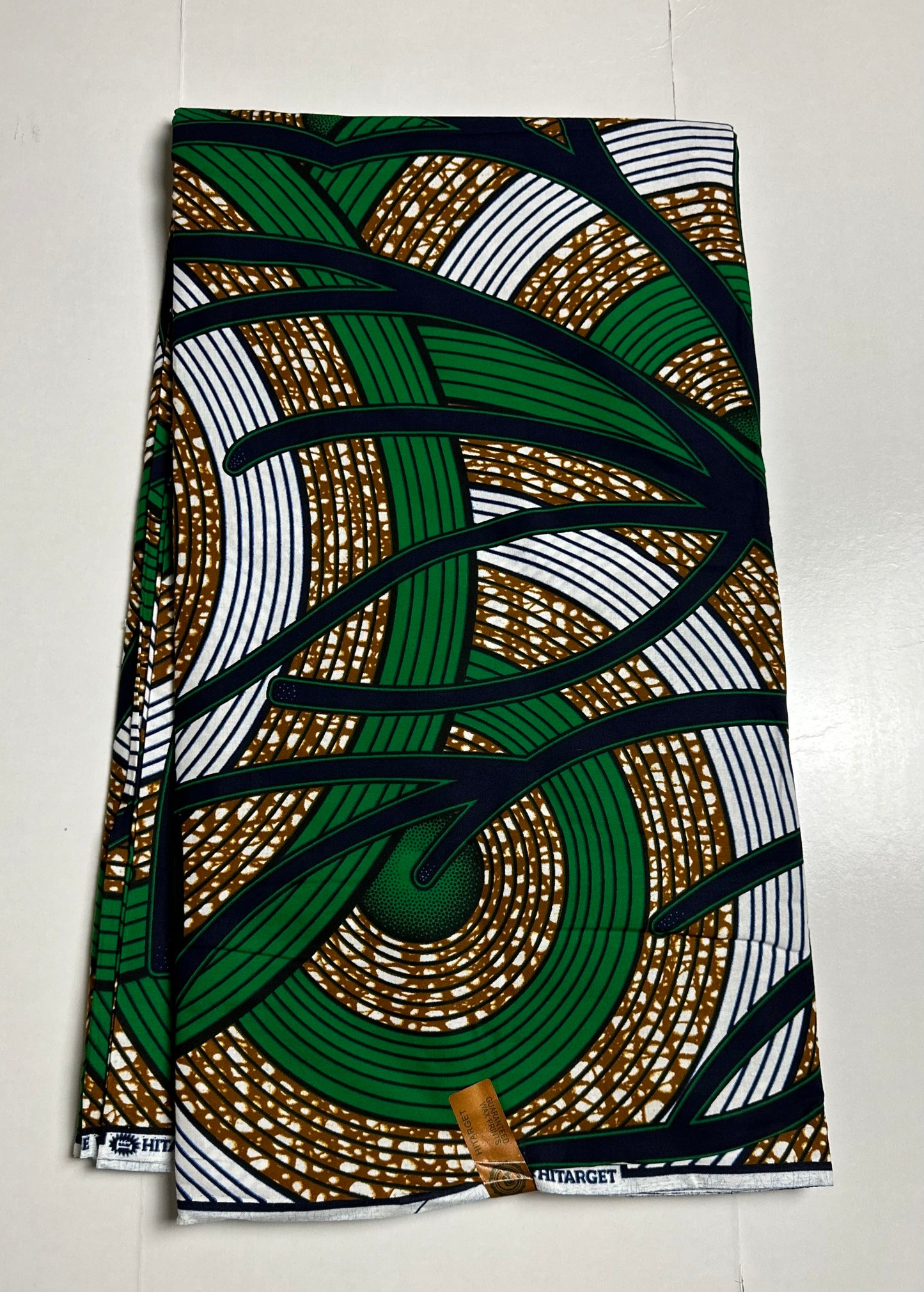 African Print Fabric, Ankara - Green, Brown, White Fabric