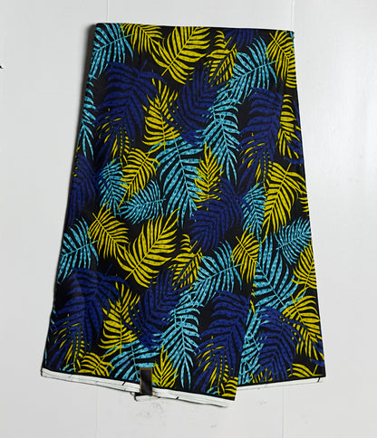 African Print Fabric, Ankara - Blue, Yellow Fabric