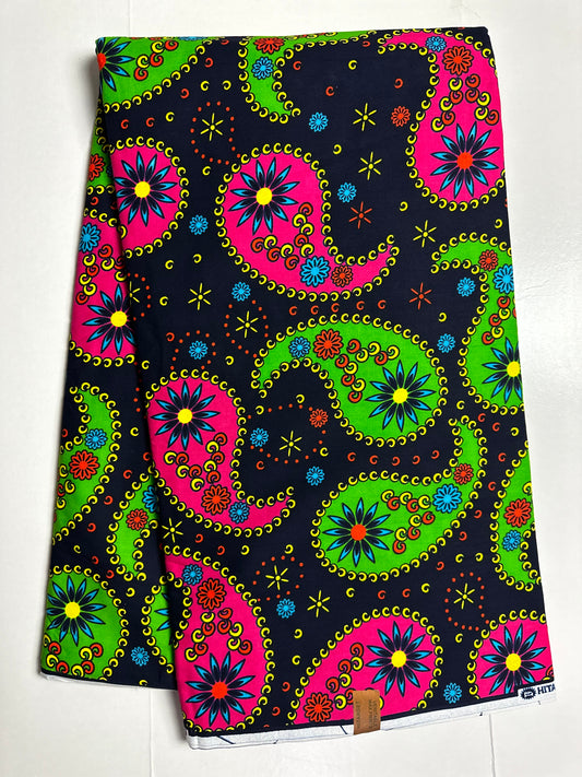African Print Fabric, Ankara - Pink, Green Fabric