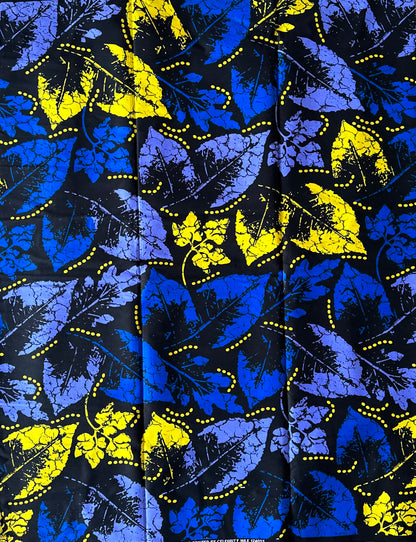 African Print Fabric, Ankara - Blue, Yellow Fabric