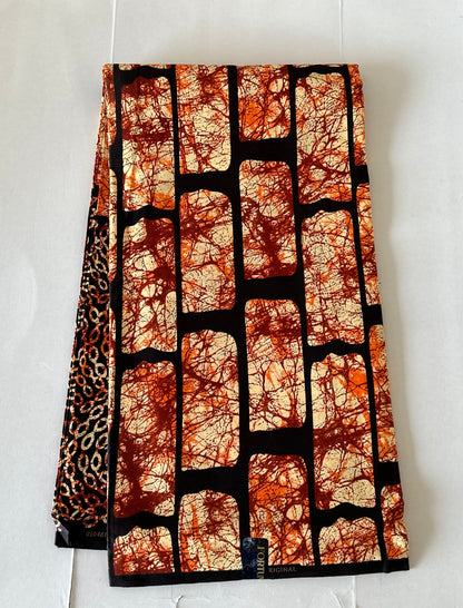 African Print Fabric, Ankara -Brown, Orange Fabric