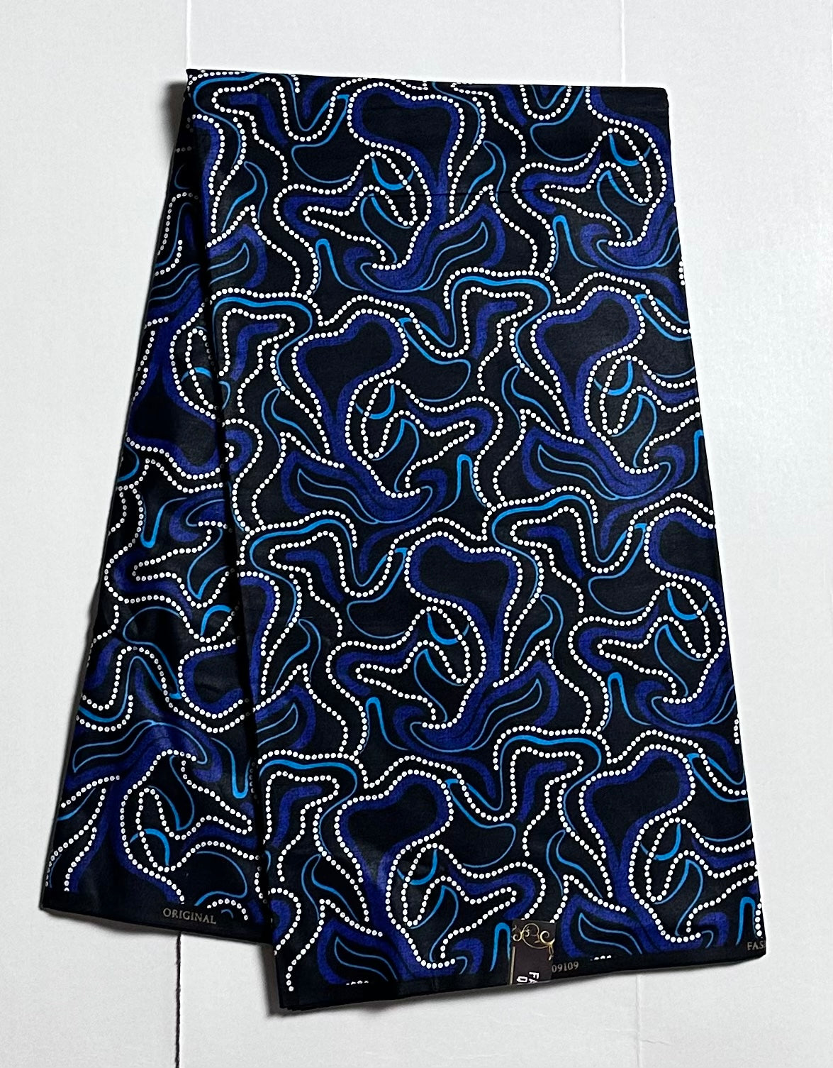African Print Fabric, Ankara - Blue, Black, White Fabric