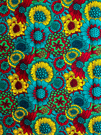 African Print Fabric, Ankara -Red, Yellow Fabric