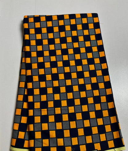African Print Fabric, Ankara - Yellow, Blue Fabric