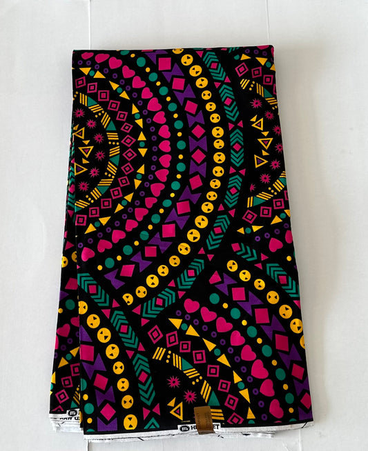 African Print Fabric, Ankara - Red, Pink, Yellow, Purple Fabric