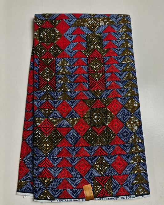 African Print Fabric, Ankara - Blue, Red Fabric