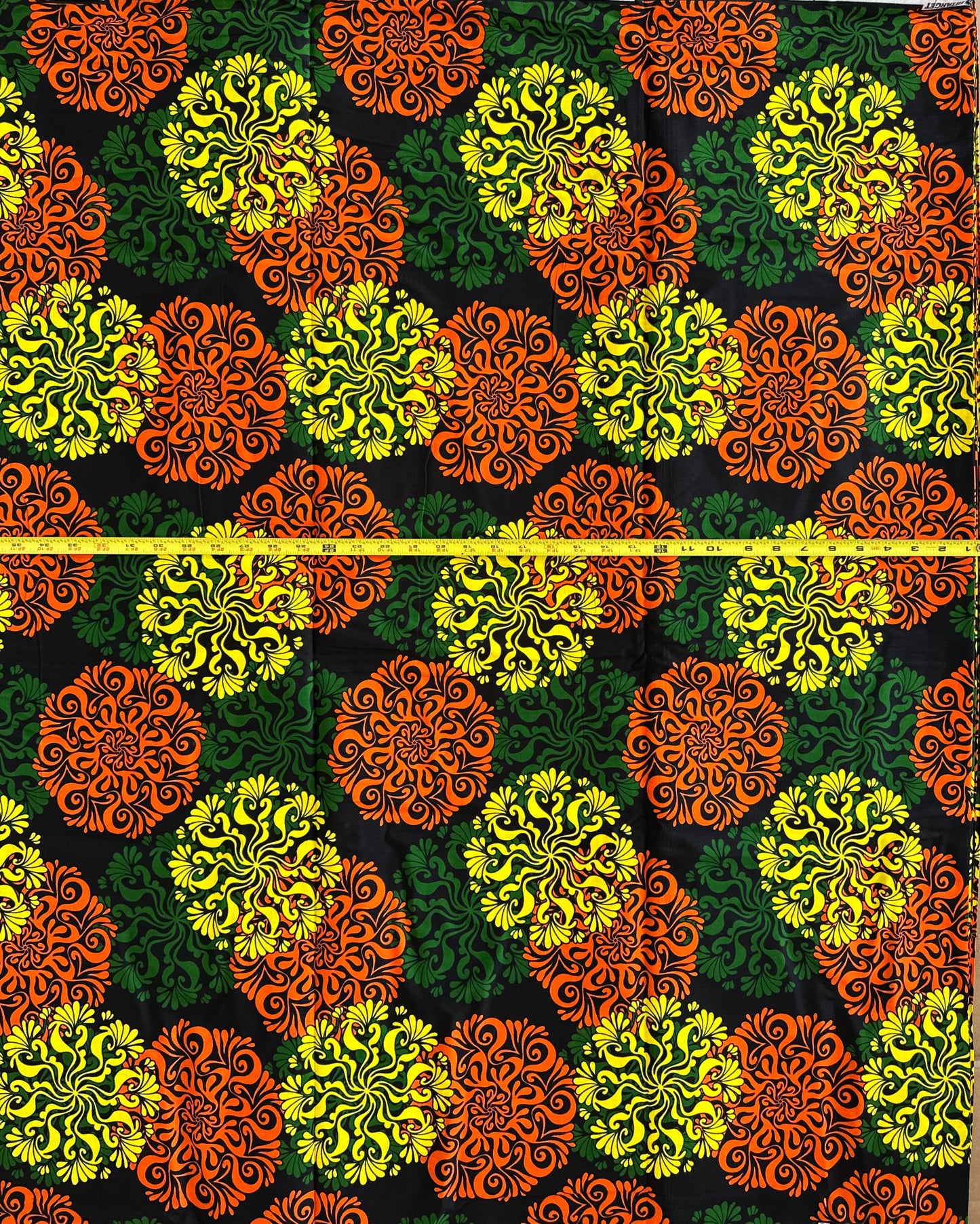 African Print Fabric, Ankara - Orange, Green, Yellow Fabric