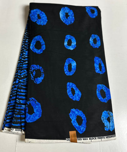 African Print Fabric, Ankara - Black, Blue Fabric
