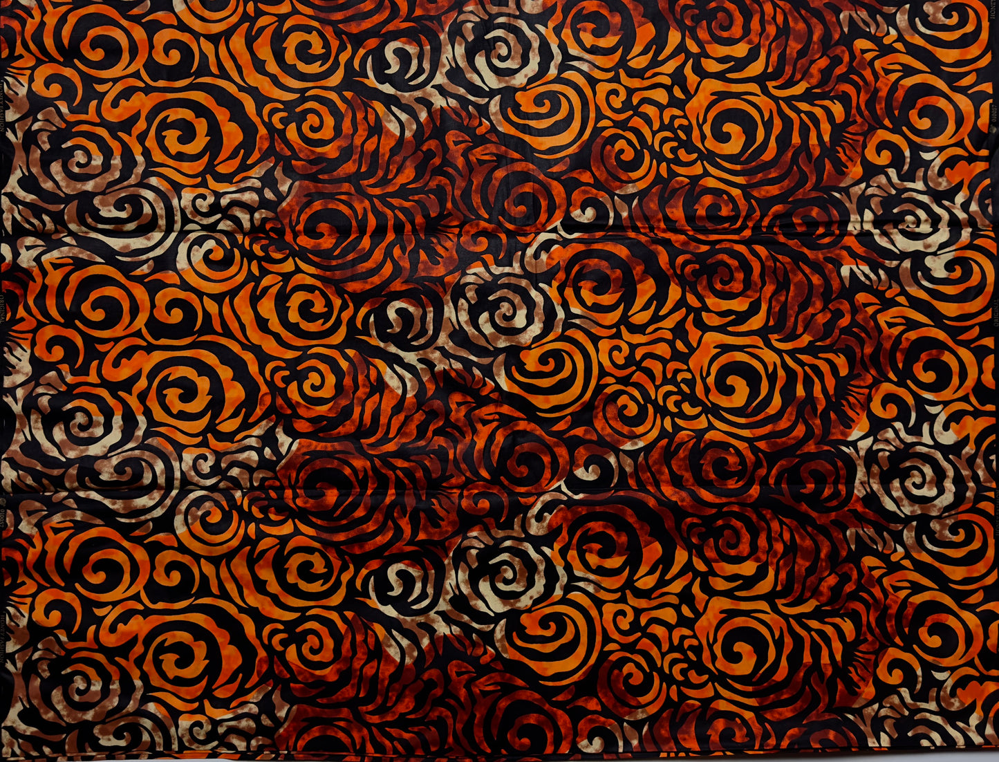 African Print Fabric, Ankara - Orange, Beige Fabric