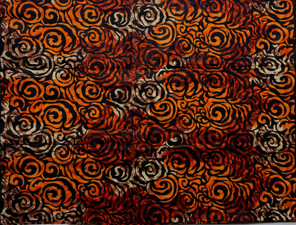 African Print Fabric, Ankara - Orange, Beige Fabric