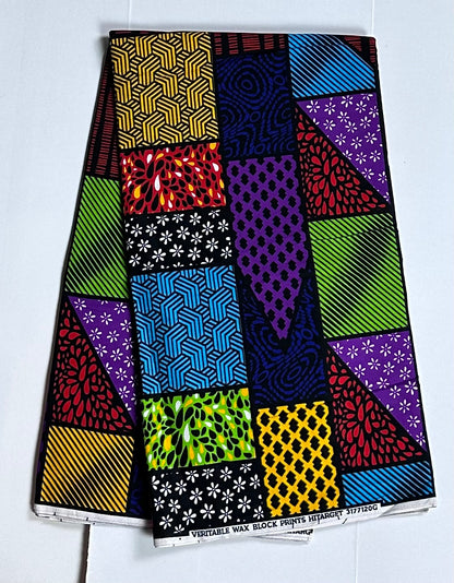 African Print Fabric, Ankara - Green, Blue, Yellow, Red Fabric