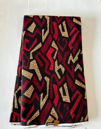 African Print Fabric, Ankara - Red, Brown Fabric