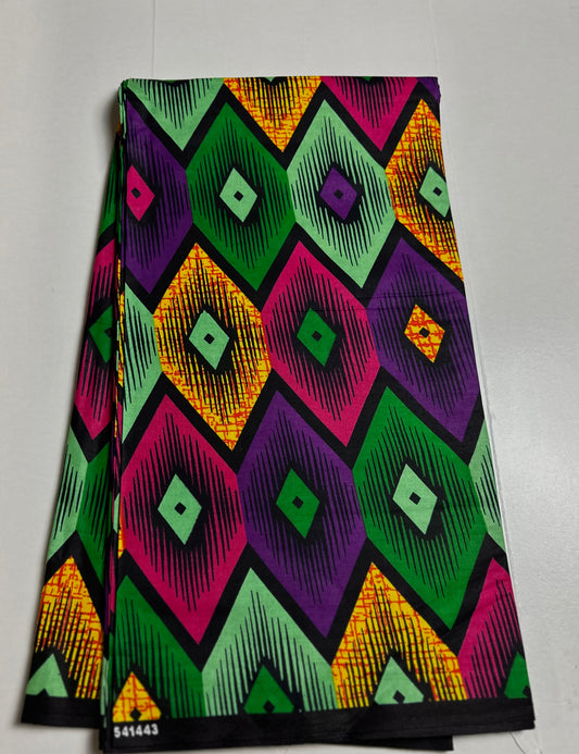 African Print Fabric, Ankara - Purple, Green, Yellow, Pink Fabric