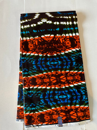 African Print Fabric, Ankara - Blue, Orange Fabric