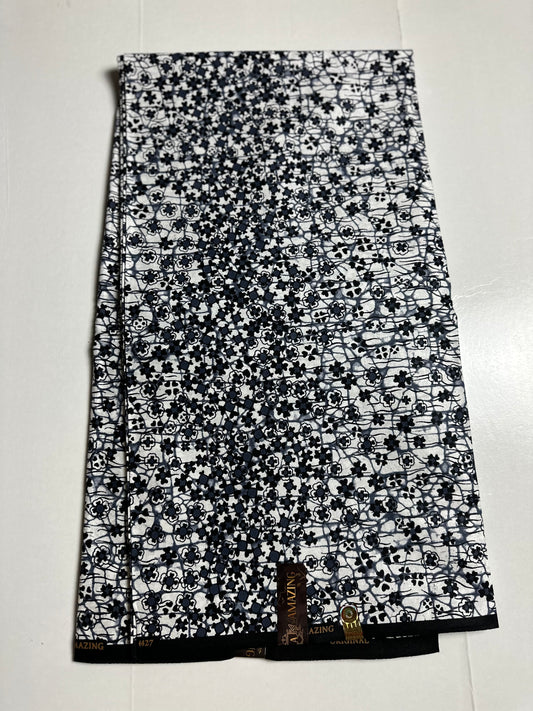 African Print Fabric, Ankara - White, Black Fabric