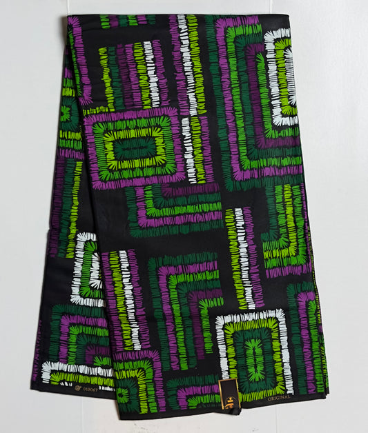 African Print Fabric, Ankara - Green, Purple, White Fabric