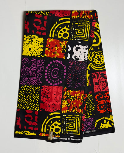 African Print Fabric, Ankara - Yellow, Purple Fabric