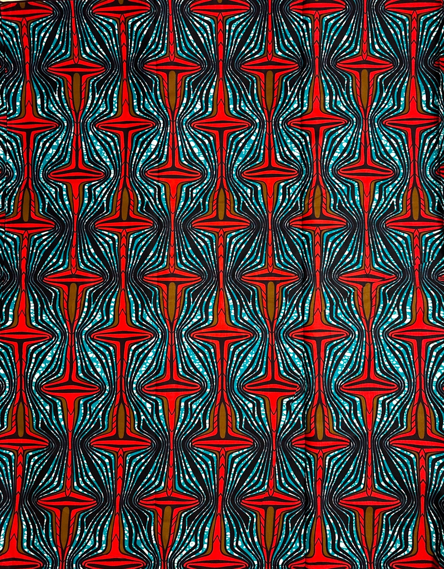 African Print Fabric, Ankara - Teal, Brown, Red Fabric