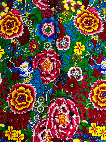 African Print Fabric, Ankara - Pink, Blue, Yellow, Green Fabric