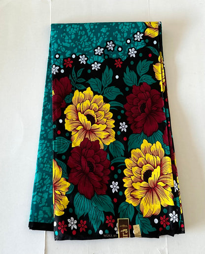 African Print Fabric, Ankara - Teal Fabric