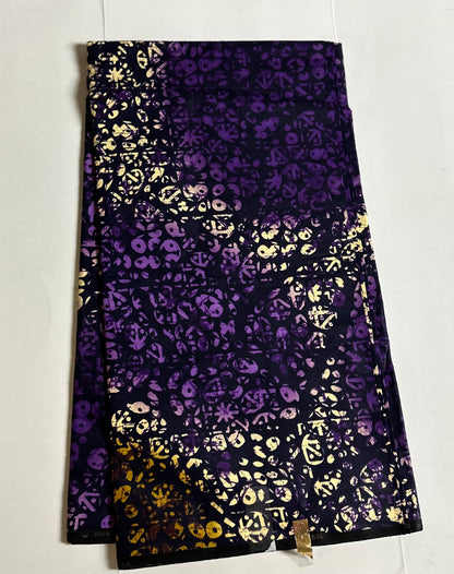 African Print Fabric, Ankara - Purple, Beige Fabric