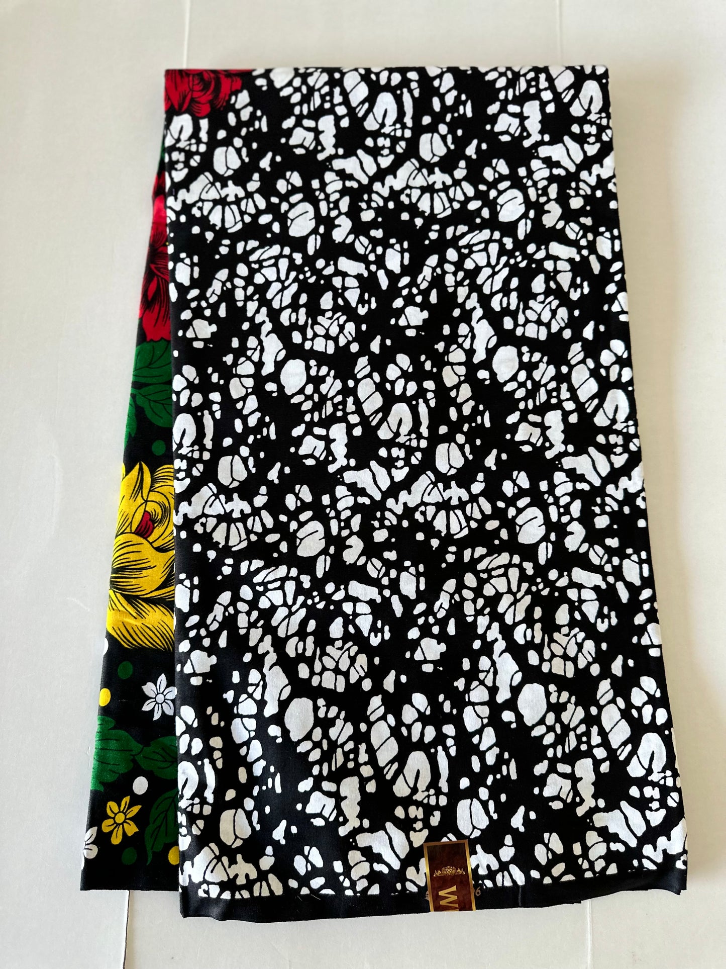 African Print Fabric, Ankara - White, Green, Red, Yellow Fabric