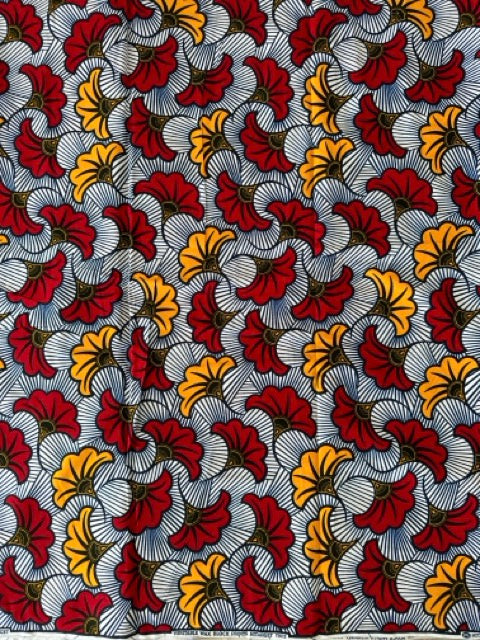 African Print Fabric, Ankara - Red, Yellow Fabric