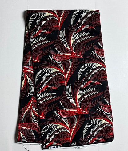 African Print Fabric, Ankara - Red, Black, Beige Fabric