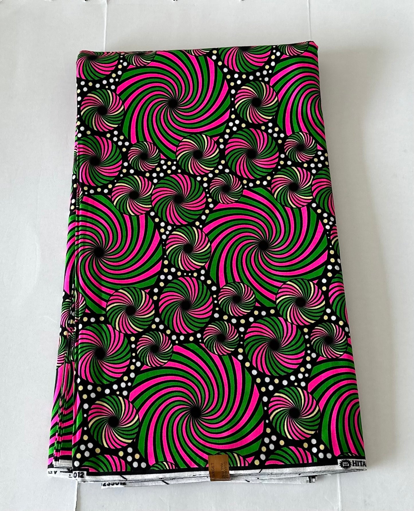 African Print Fabric, Ankara - Pink, Green Fabric