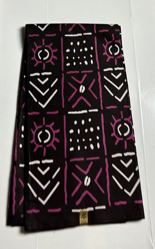African Print Fabric, Ankara - Pink. Cream, Brown Fabric