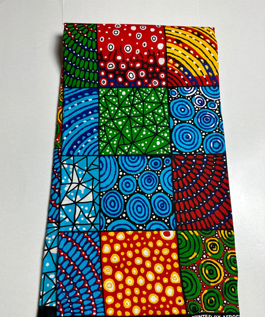 African Print Fabric, Ankara - Blue, Red, Green, Yellow Fabric
