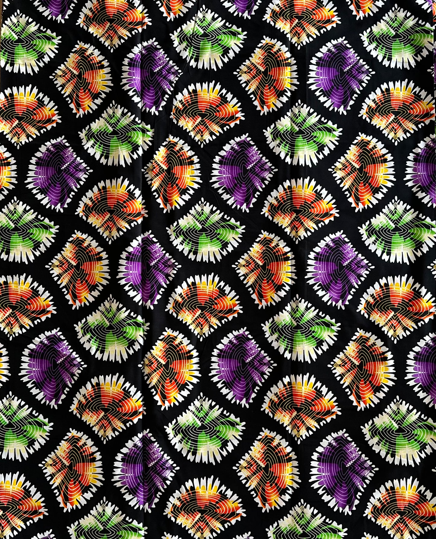 African Print Fabric, Ankara - Purple, Green, Orange Fabric