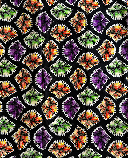 African Print Fabric, Ankara - Purple, Green, Orange Fabric